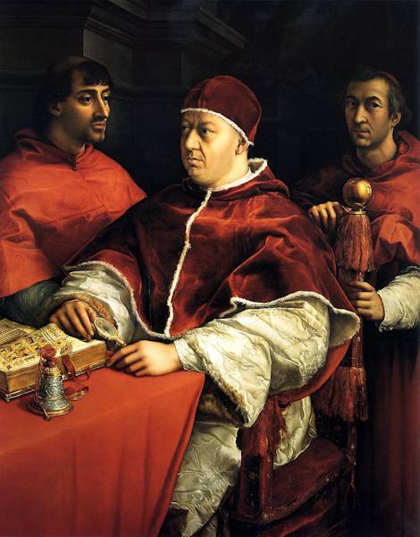 Portrait des Papstes Leo X mit zwei Kardinlen