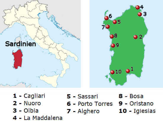 Straenkarte online von Sardinien