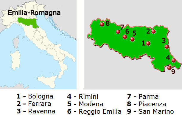 Straßenkarte online von Emilia-Romagna